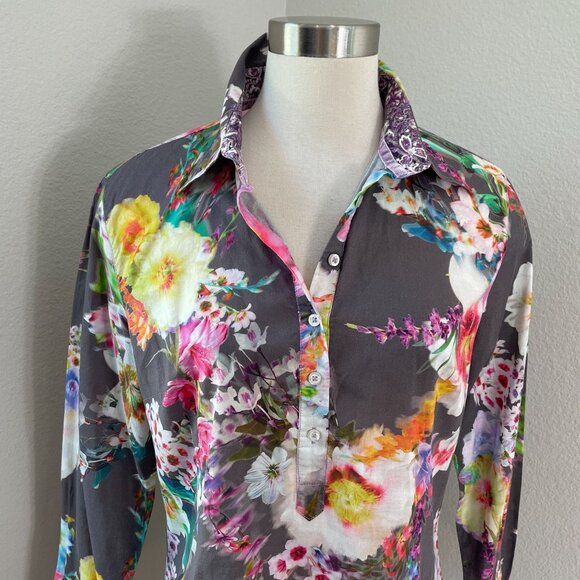 Georg Roth Womens Medium Floral Long Sleeve Pullover Tunic Top Shirt - Picture 2 of 13